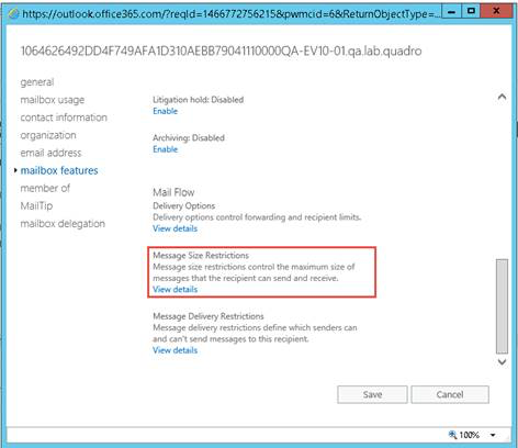 Size Limits when ingesting into Office 365 (QT1229)