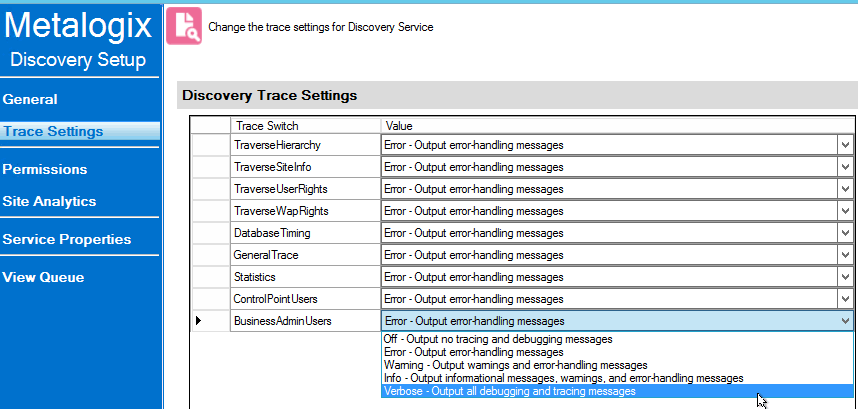 Discovery Service TRACE SWITCHES