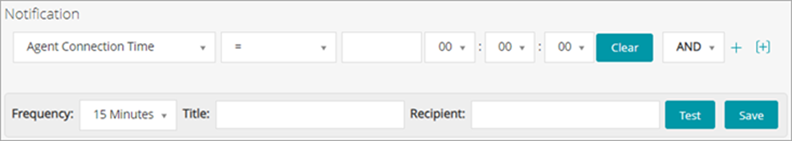 The image of the Notification panel shows a series of drop-down menus that permit defining the criteria for a schedule.