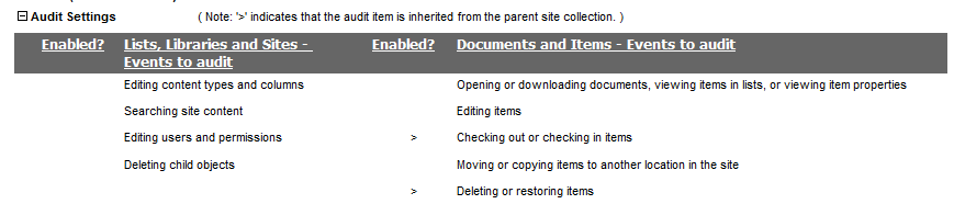 Site Summary AUDIT SETTINGS