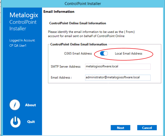 CP Online Installer ON PREM EMAIL INFO
