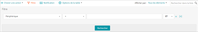 Le panneau Recherche avancée contient plusieurs listes déroulantes grâce auxquelles vous pouvez spécifier des critères.