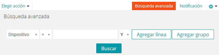 El panel de Búsqueda avanzada incluye varias listas desplegables que puede utilizar para especificar los criterios.