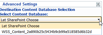 Copy Move CONTENT DATABASE SELECT