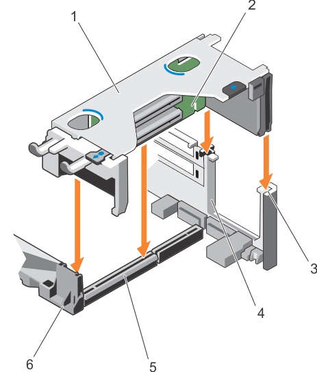 This figure shows installing the expansion card riser 1