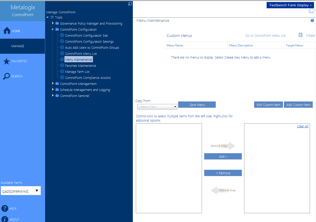 Menu Maintenance