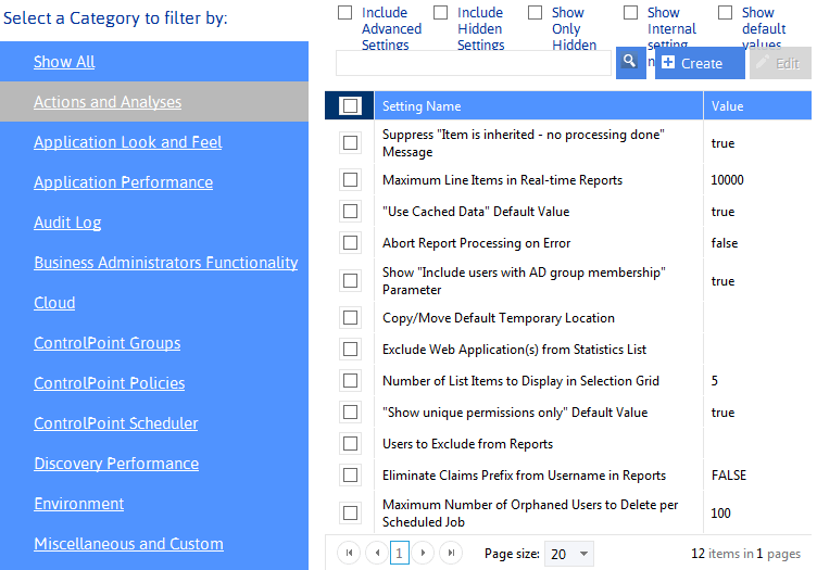 ControlPoint Settings CATEGORY