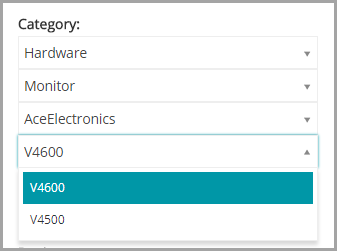 Die Kategorien in der Abbildung sind Hardware, Monitor, AceElectronics und V5000.