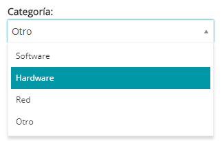 La imagen muestra las categorías Hardware y Monitor como dos opciones que se pueden seleccionar dentro de Categoría.