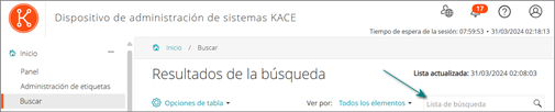 El campo Buscar aparece por encima de la lista junto a la lista desplegable Ver por.