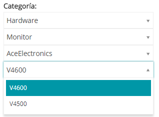 Las categorías en la imagen son Hardware, Monitor, AceElectronics y V5000.