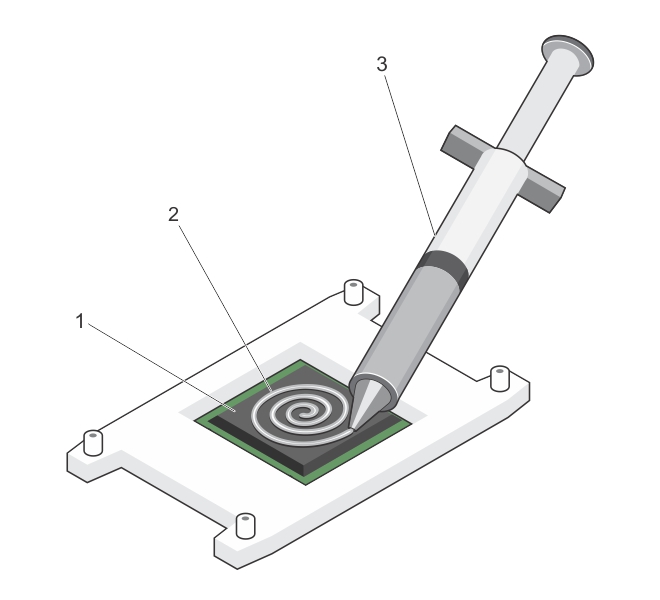 Cette figure illustre l’application de graisse thermique sur la partie supérieure du processeur.