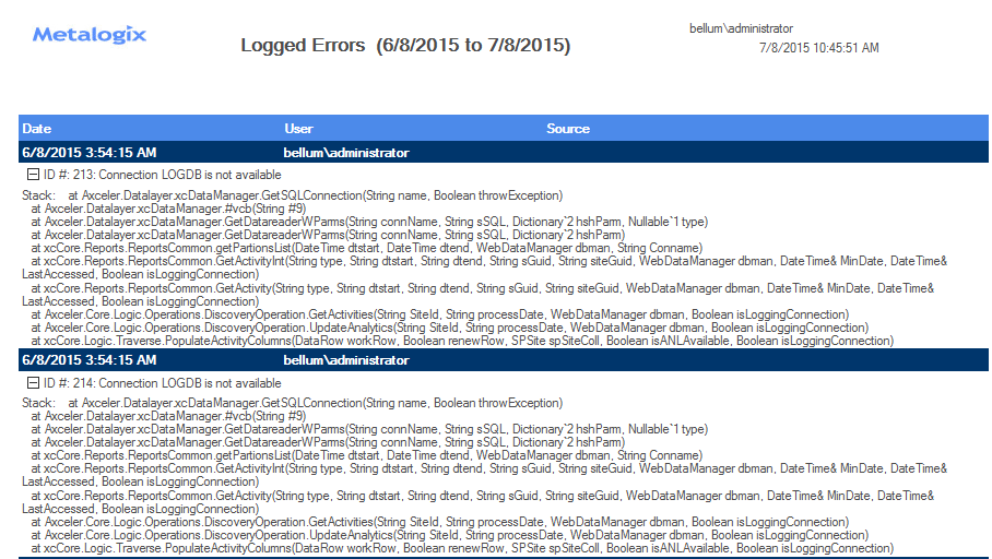 Logged Error Results