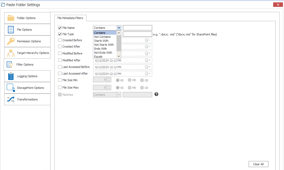 FS Filter Options