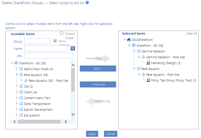 Delete SP Groups CUSTOMIZE