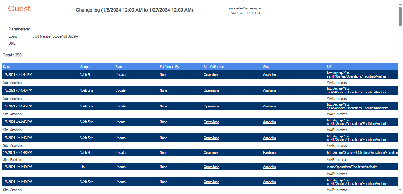 Change Log RESULTS