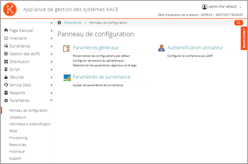 Cette image du tableau de bord affiche, entre autres, les widgets des connexions et du provisioning.