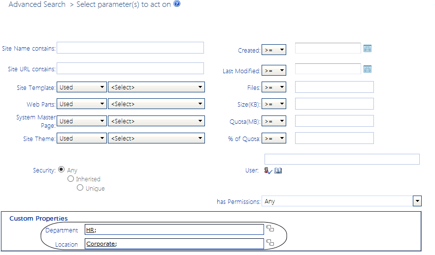 Advanced Search CUSTOM PROPERTIES