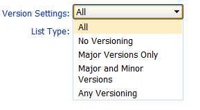 List Summary VERSION SETTINGS