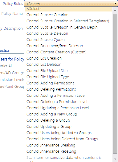 CP Policy RULES DROPDOWN