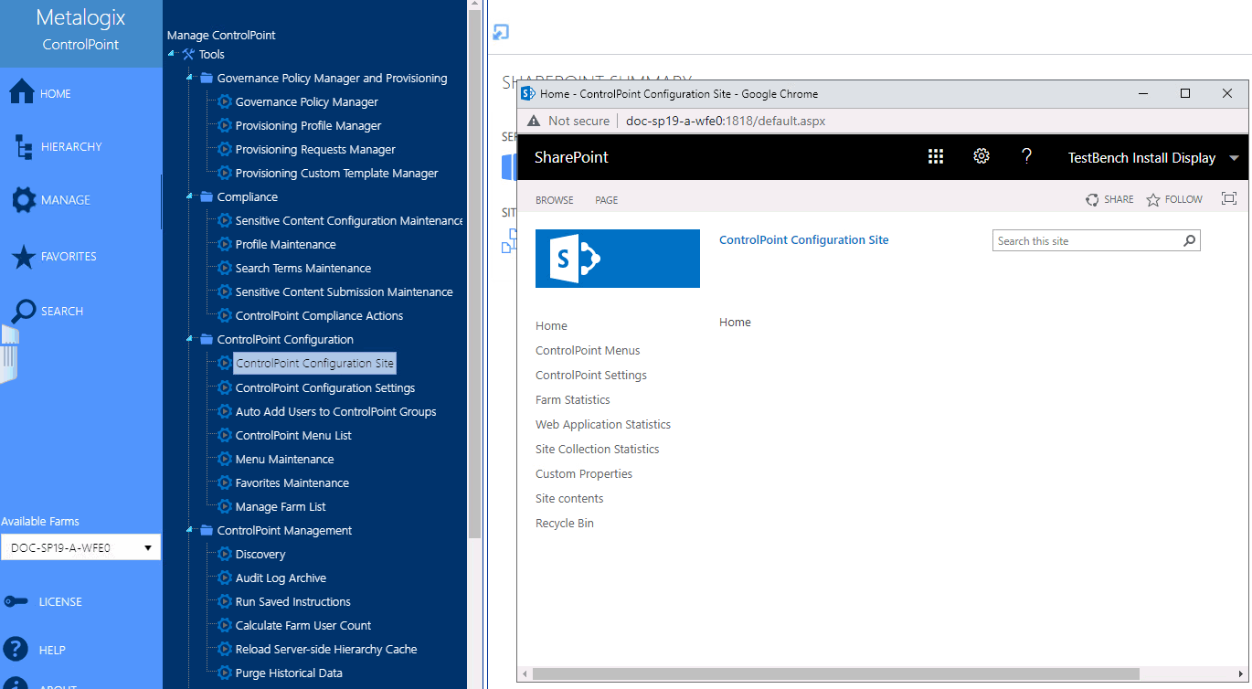 Controlpoint Configuration Site from Manage Tab