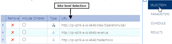 Selection list SITE