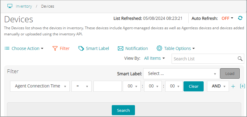 The Advanced Search panel contains a number of drop-down lists that you can use to specify criteria.