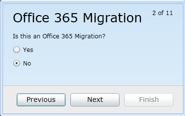 Office 365 Migration screen