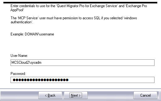 Login credentials screen