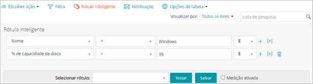 O painel Rótulo inteligente contém algumas listas suspensas que podem ser usadas para especificar os critérios.