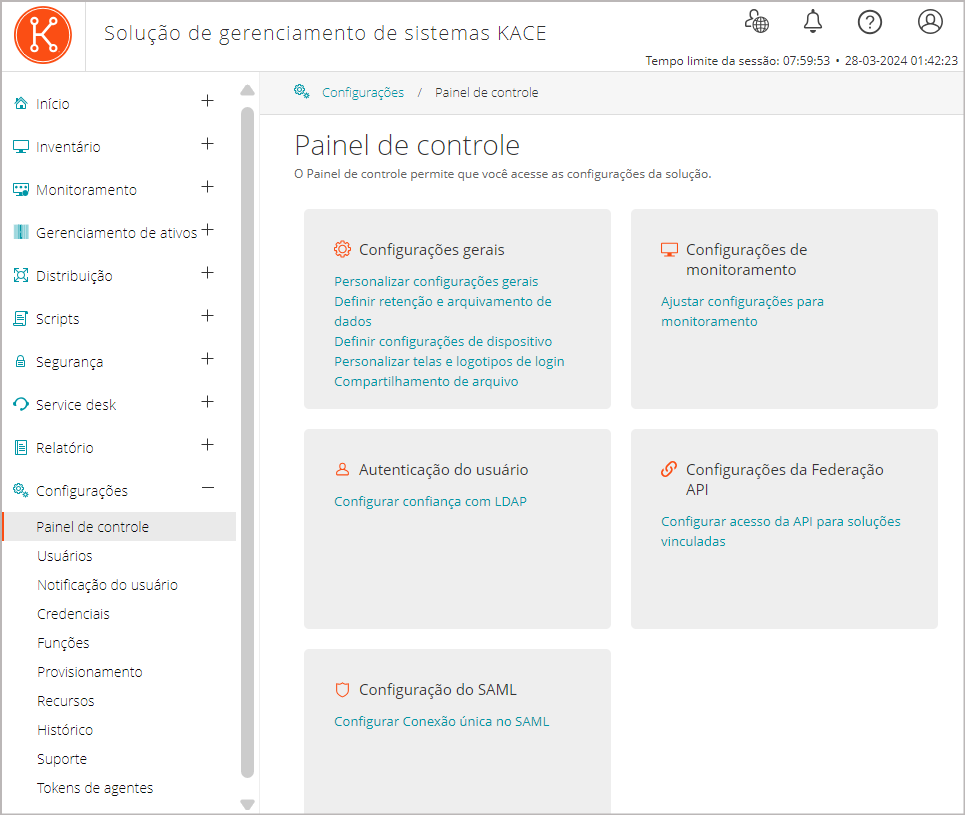 Esta imagem do painel exibe os widgets Conexões e provisionamento, entre outros.