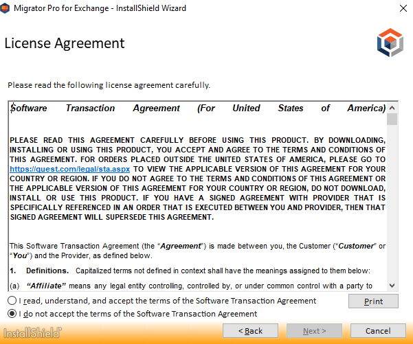 Quest license agreement