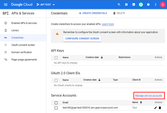 Google Cloud Manage Service Accounts