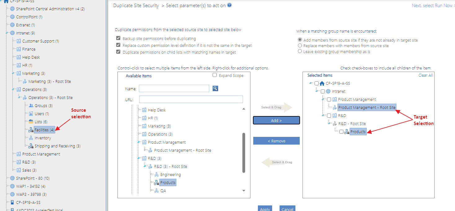 Duplicate Site Security Picker