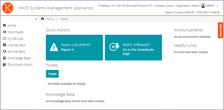 The image of the default User Console shows the Dell logo in the upper left.