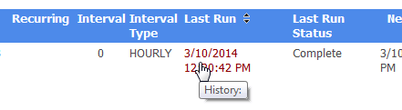 Schedule History LAST RUN LINK