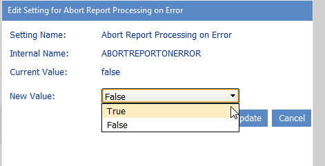 Config Setting ABORTREPORTONERROR