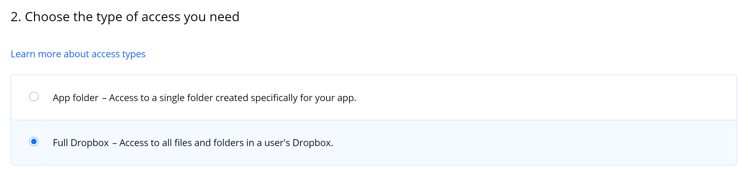 dropbox create app 2