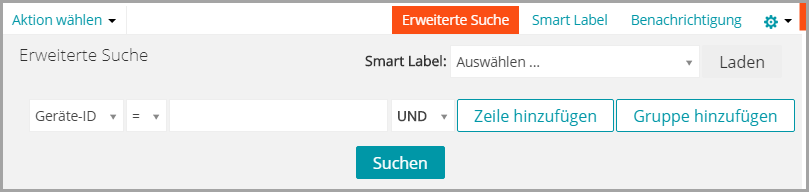 Der Bereich „Erweiterte Suche“ enthält verschiedene Dropdown-Listen, mit deren Hilfe Sie Kriterien festlegen können.