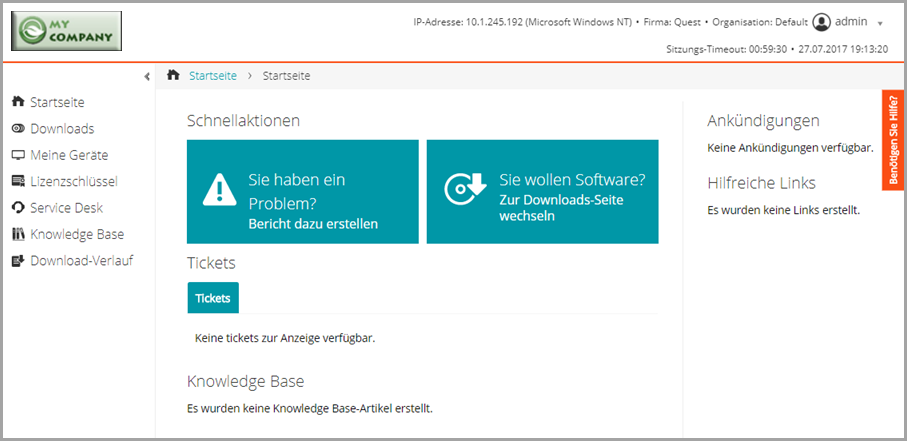 In der Abbildung der benutzerdefinierten Benutzerkonsole ist das benutzerdefinierte Logo anstelle des Dell Standardlogos zu sehen.