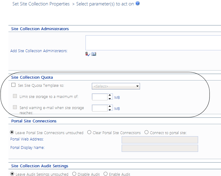 Set Site Collection Properties QUOTA