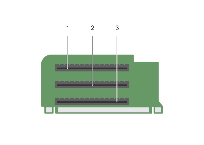 La ilustración muestra los conectores del soporte vertical para tarjetas de expansión 1.