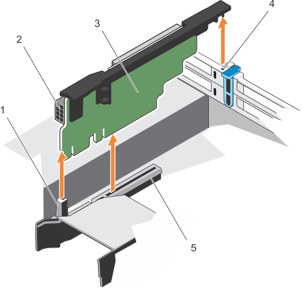 La ilustración muestra cómo extraer el soporte vertical para tarjetas de expansión 3.