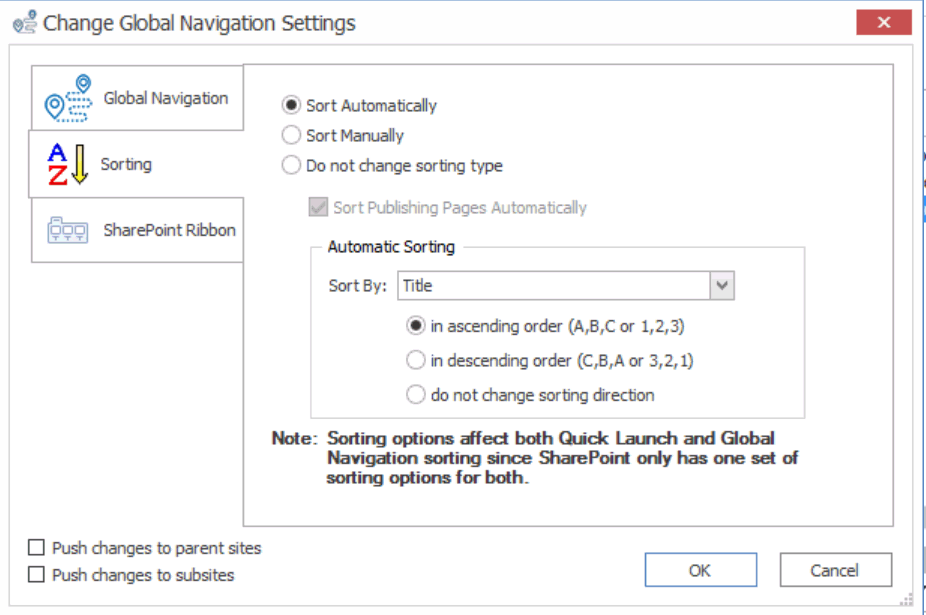 Global Navigation Settings - Sorting