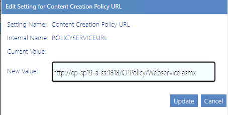 Config Setting POLICYSERVICEURL