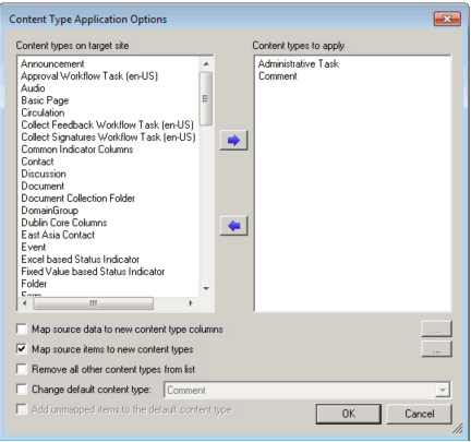 PF Content Type Application Options