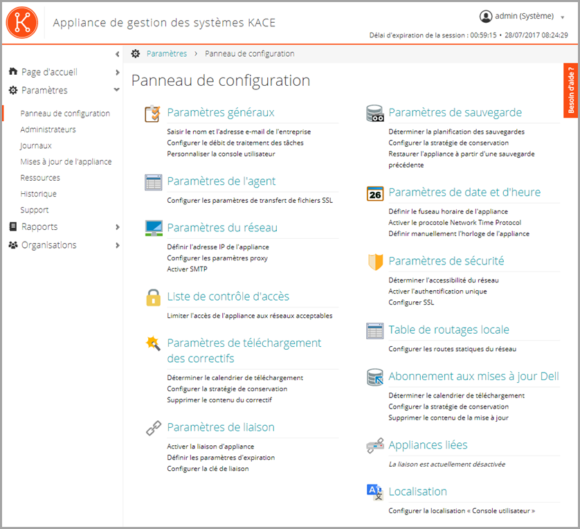 Le Panneau de configuration des paramètres vous permet d'accéder à divers paramètres pour la communication, le réseau et autres.