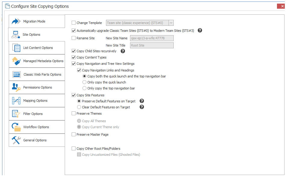 Site Options