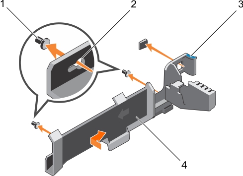 La ilustración muestra cómo instalar el soporte de retención de cables.