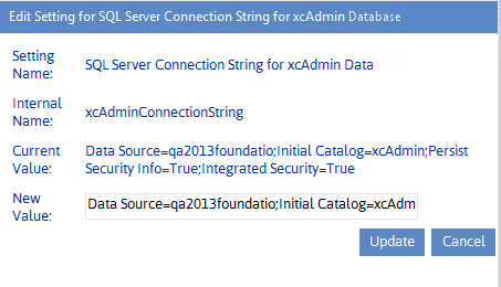 Config Setting xcAdminConnectionString